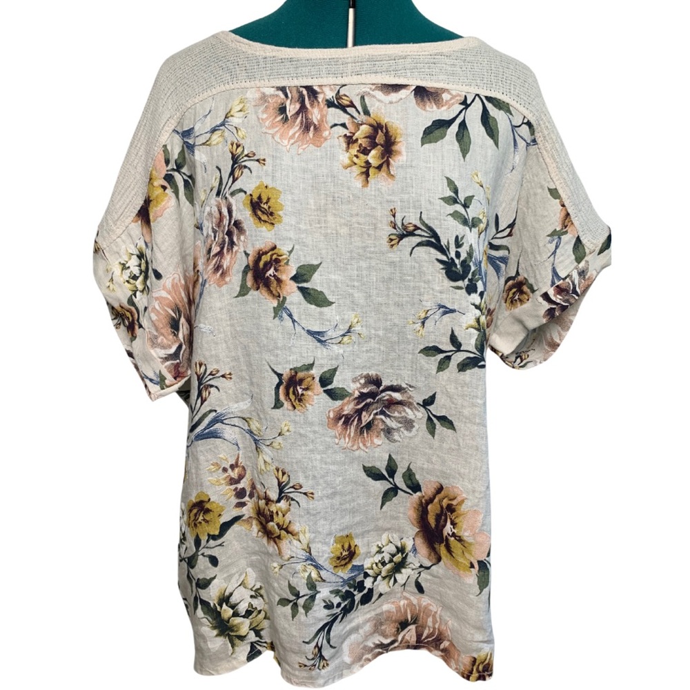 NWT LUNGO L’ARNO Floral BOHO Lagenlook 100% Linen Short sleeve tunic Plus 1X